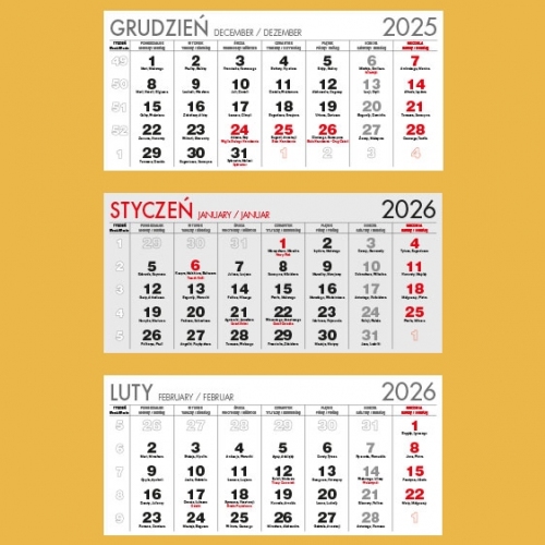 Kalendaria trójdzielne szare