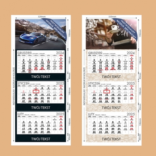 Kalendarze trójdzielne indywidualne - 450 szt.